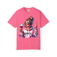 Dramatic Girl With Wine Messy Bun Peace Sign  - Comfort Colors | Trendy Women's T-Shirt. Direct to Garment. Printed & Shipped in the USA. Unisex Sizes.