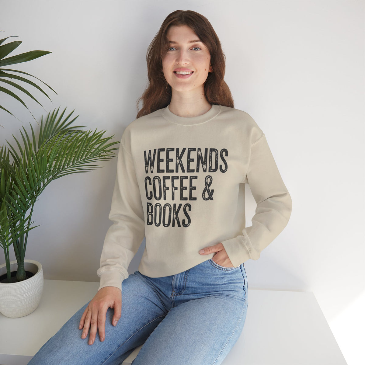 Weekends, Coffee & Books – Gildan Heavy Blend | Trendy Women’s and Men's Soft Sweatshirt. Direct to Garment. Printed & Shipped in the USA. Unisex Sizes.