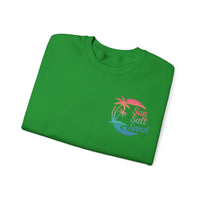 Sun Salt Sand, Beach Sunset - Front & Back Print – Gildan Heavy Blend | Trendy Women’s and Men's Soft Sweatshirt. Direct to Garment. Printed & Shipped in the USA. Unisex Sizes.
