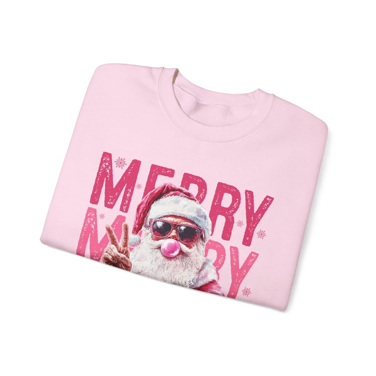 Pink Merry Christmas Bubblegum Santa – Gildan Heavy Blend | Trendy Women’s Soft Sweatshirt. Direct to Garment. Printed & Shipped in the USA. Unisex Sizes.