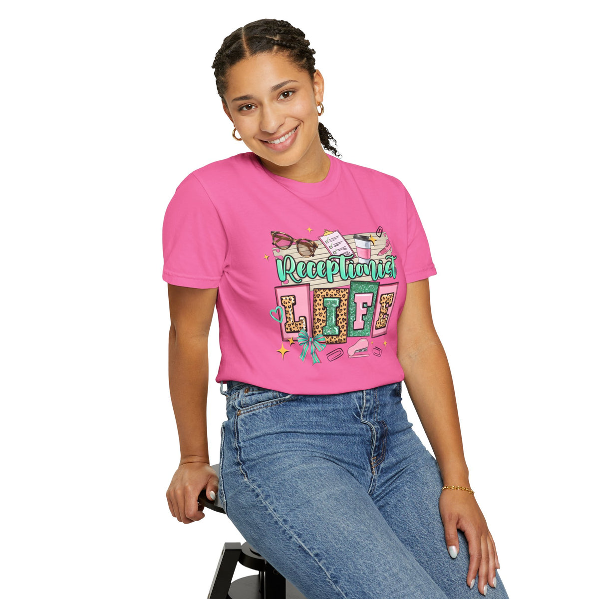Receptionist Life - Comfort Colors | Trendy Women's T-Shirt. Direct to Garment. Printed & Shipped in the USA. Unisex Sizes.