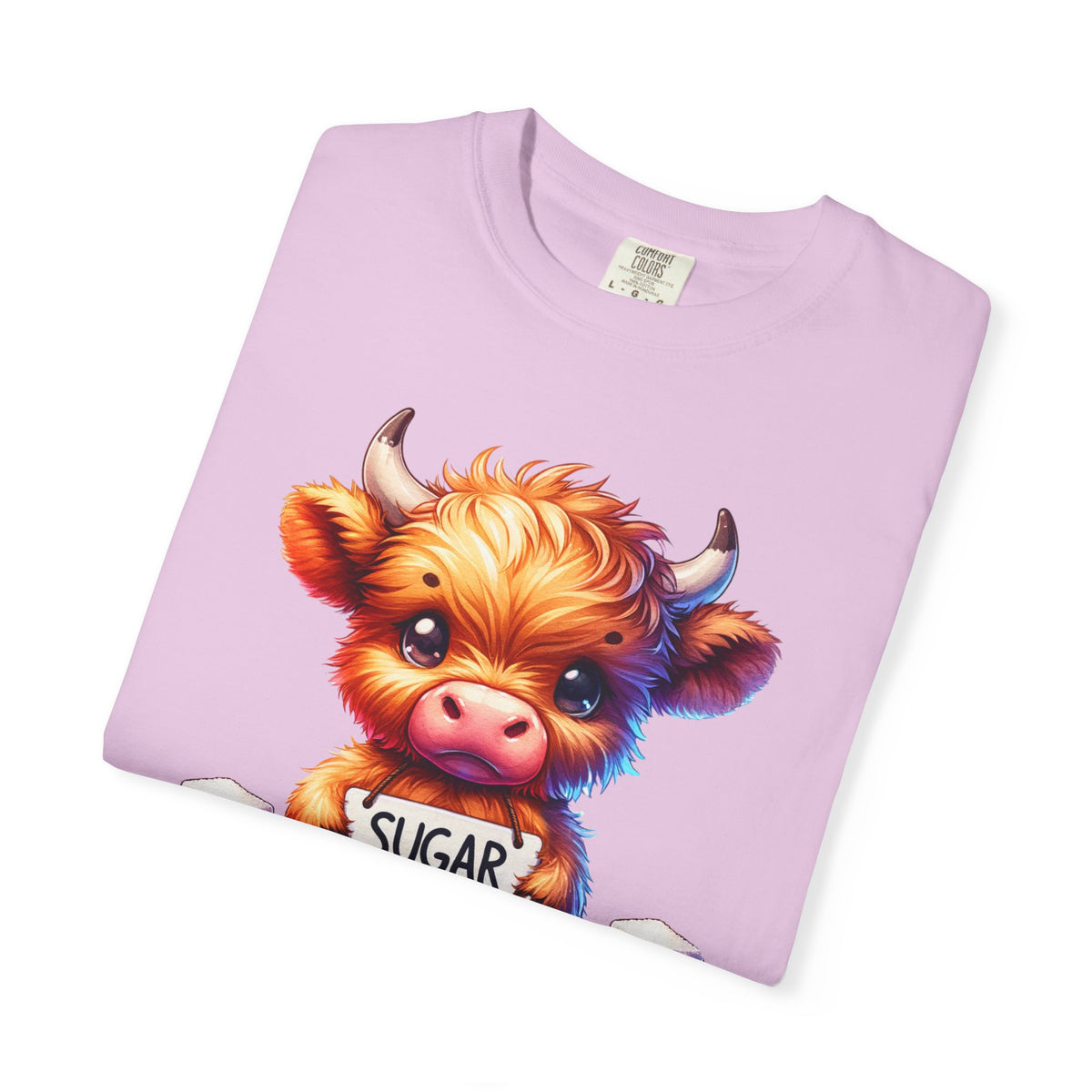 Sugar Addict Highland Cow - Comfort Colors | Trendy Women's T-Shirt. Direct to Garment. Printed & Shipped in the USA. Unisex Sizes.