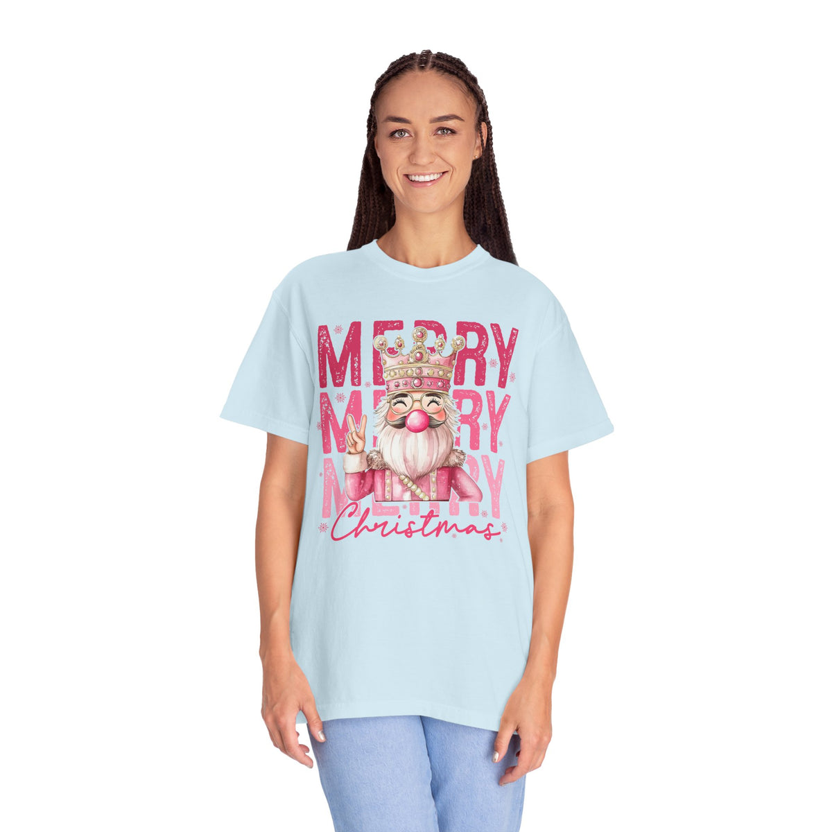 Merry Christmas — Cute Pink Bubblegum Nutcracker  - Comfort Colors | Trendy Women's T-Shirt. Direct to Garment. Printed & Shipped in the USA. Unisex Sizes.