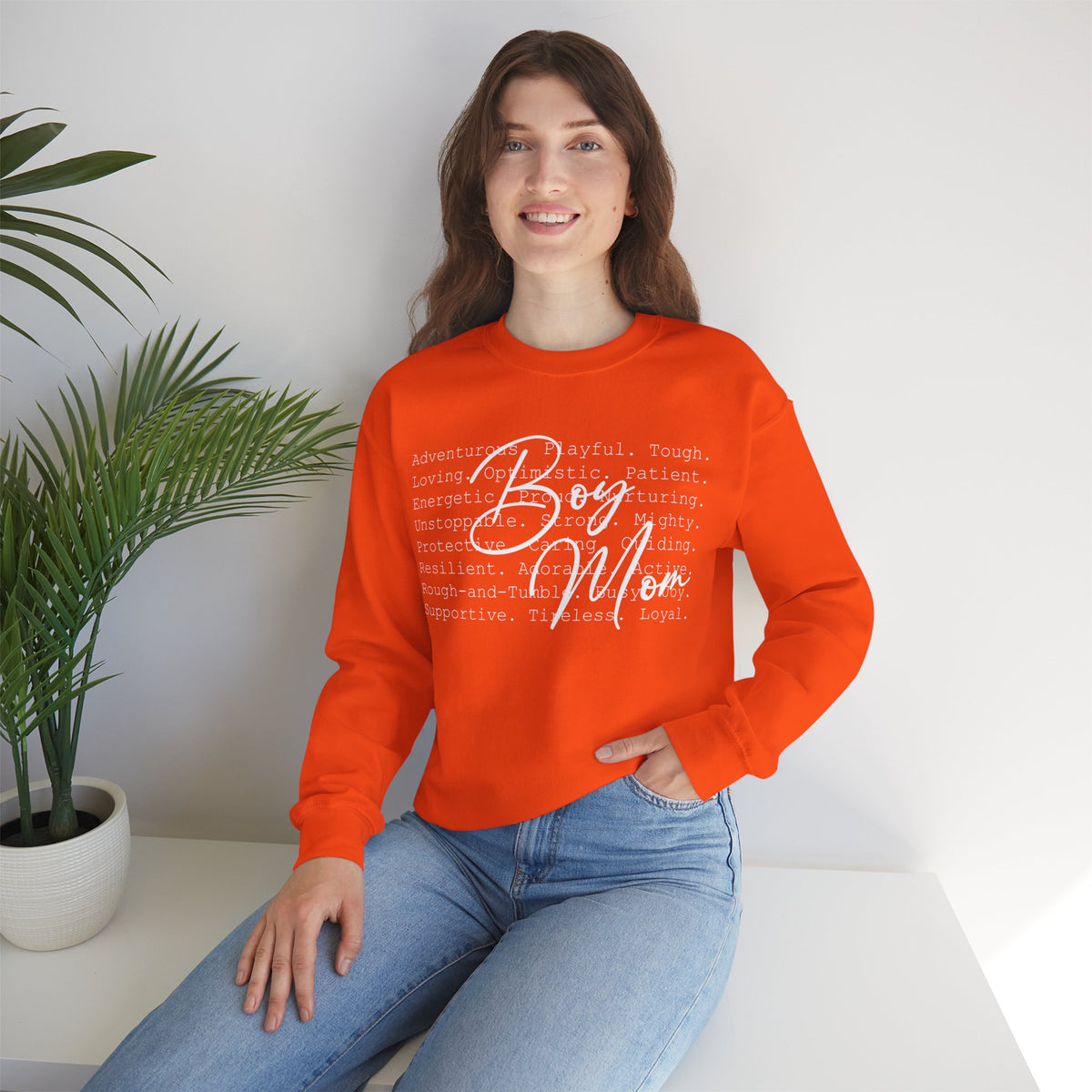 Boy Mom Typography – Gildan Heavy Blend | Trendy Women’s Soft Sweatshirt. Direct to Garment. Printed & Shipped in the USA. Unisex Sizes.
