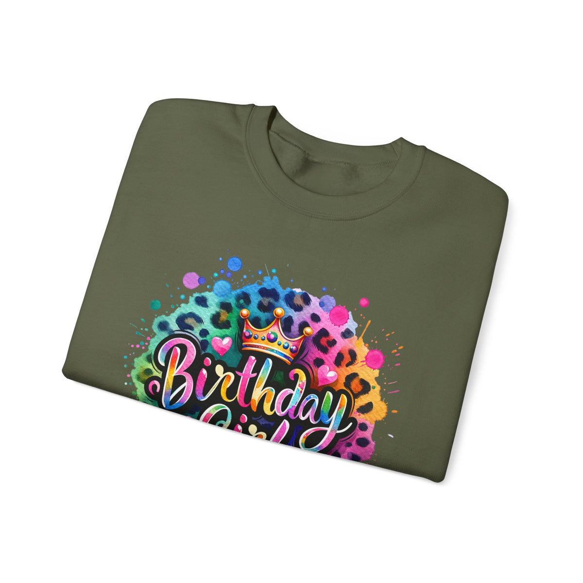 Birthday Girl, Neon Leopard – Gildan Heavy Blend | Trendy Women’s Soft Sweatshirt. Direct to Garment. Printed & Shipped in the USA. Unisex Sizes.