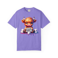 Sugar Addict Highland Cow - Comfort Colors | Trendy Women's T-Shirt. Direct to Garment. Printed & Shipped in the USA. Unisex Sizes.