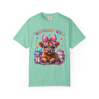 Birthday Girl, Highland Cow - Comfort Colors | Trendy Women's T-Shirt. Direct to Garment. Printed & Shipped in the USA. Unisex Sizes.