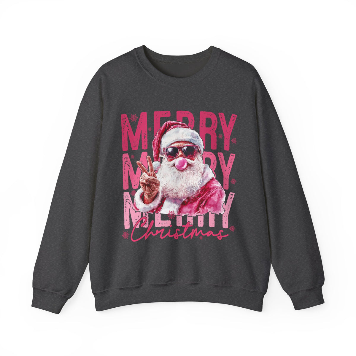 Pink Merry Christmas Bubblegum Santa – Gildan Heavy Blend | Trendy Women’s Soft Sweatshirt. Direct to Garment. Printed & Shipped in the USA. Unisex Sizes.