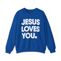 Jesus Loves You – Gildan Heavy Blend | Trendy Women’s and Men's Soft Sweatshirt. Direct to Garment. Printed & Shipped in the USA. Unisex Sizes.