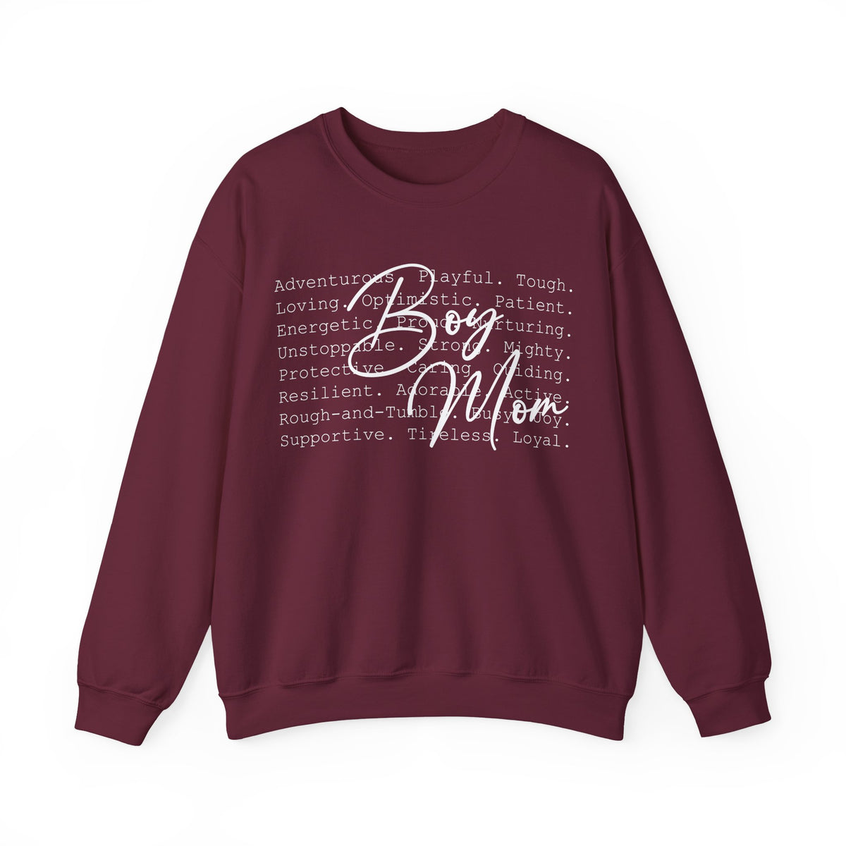 Boy Mom Typography – Gildan Heavy Blend | Trendy Women’s Soft Sweatshirt. Direct to Garment. Printed & Shipped in the USA. Unisex Sizes.
