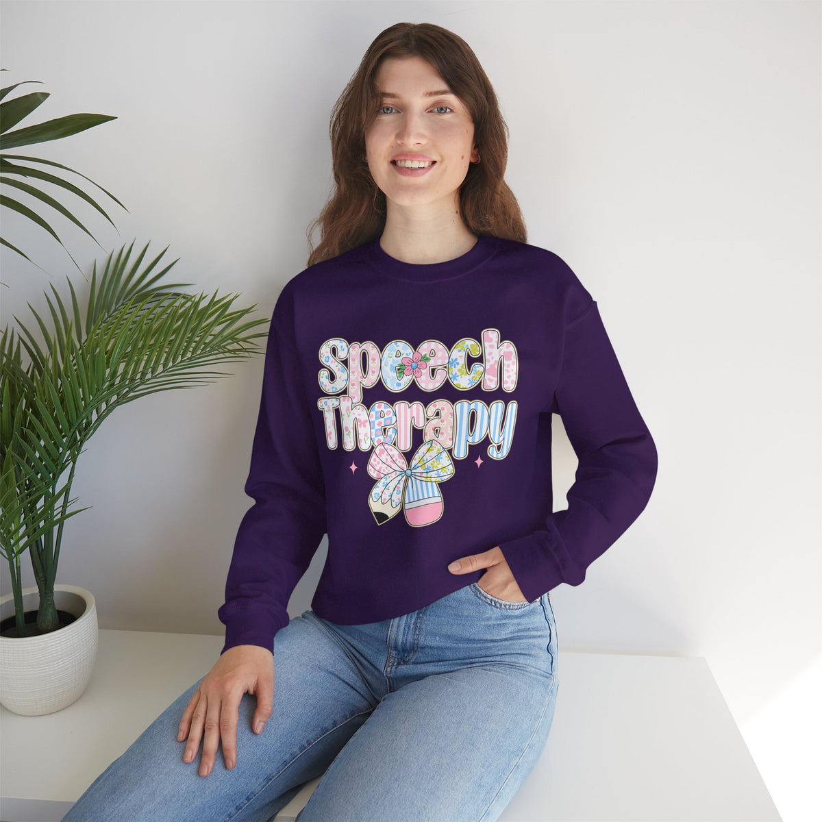 Speech Therapy - Pink Blue Coquette – Gildan Heavy Blend | Trendy Women’s Soft Sweatshirt. Direct to Garment. Printed & Shipped in the USA. Unisex Sizes.