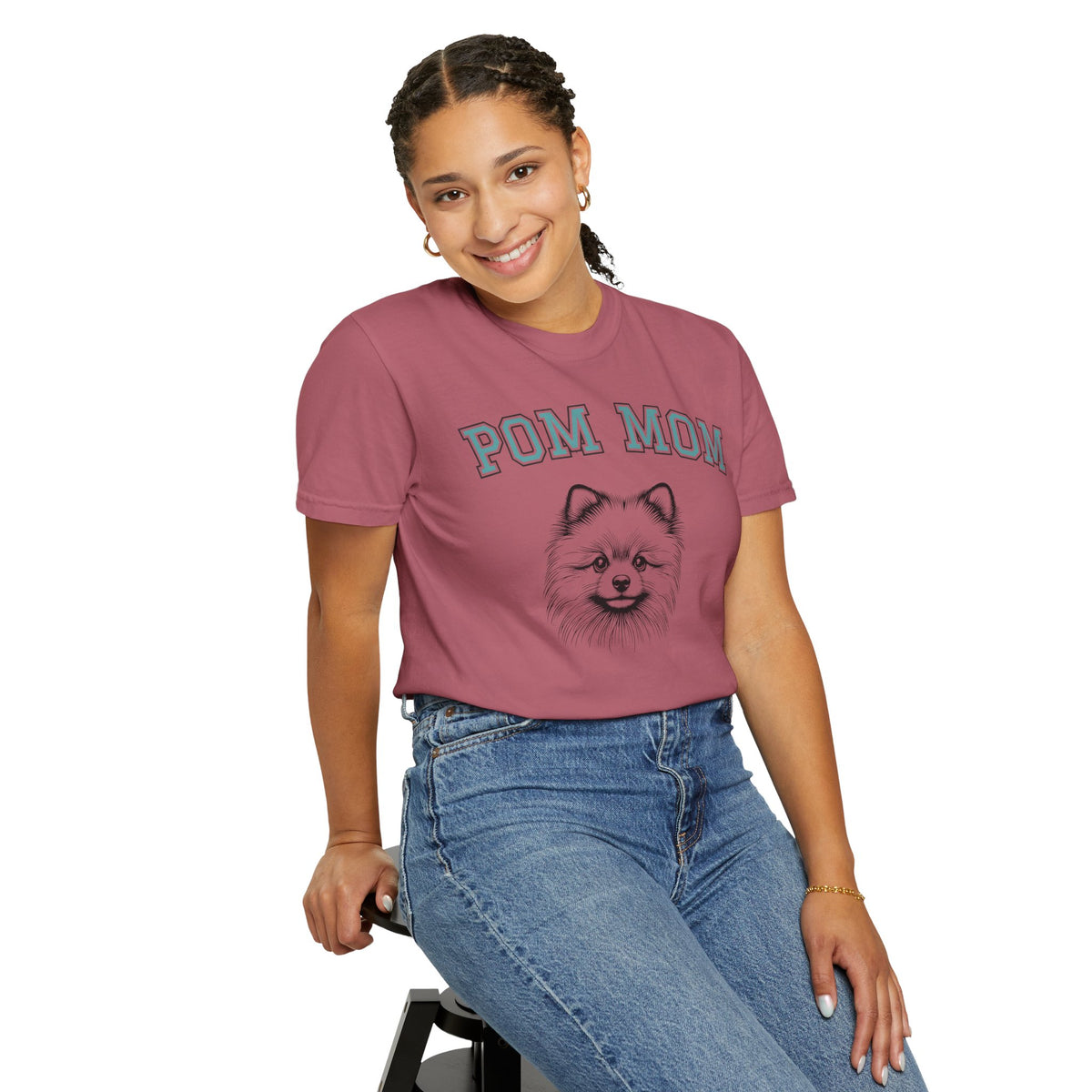 Pom Mom, Varsity - Comfort Colors | Trendy Women's T-Shirt. Direct to Garment. Printed & Shipped in the USA. Unisex Sizes.