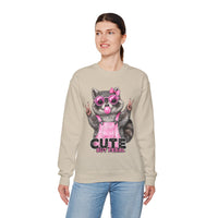 Cute But Feral, Raccoon in Pink Bibs – Gildan Heavy Blend | Trendy Women’s Soft Sweatshirt. Direct to Garment. Printed & Shipped in the USA. Unisex Sizes.