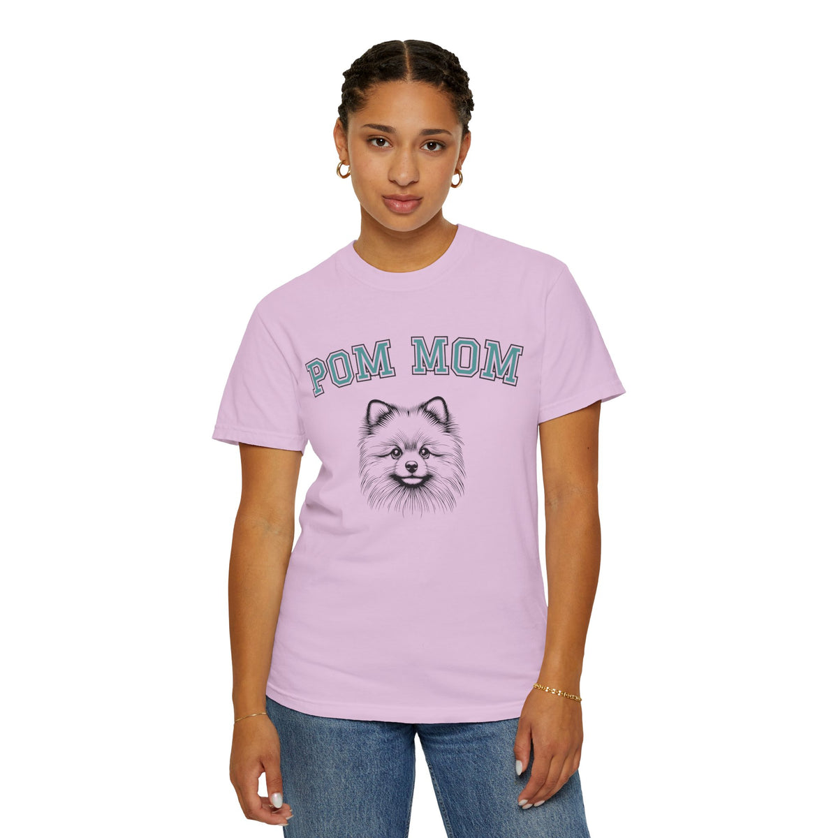 Pom Mom, Varsity - Comfort Colors | Trendy Women's T-Shirt. Direct to Garment. Printed & Shipped in the USA. Unisex Sizes.