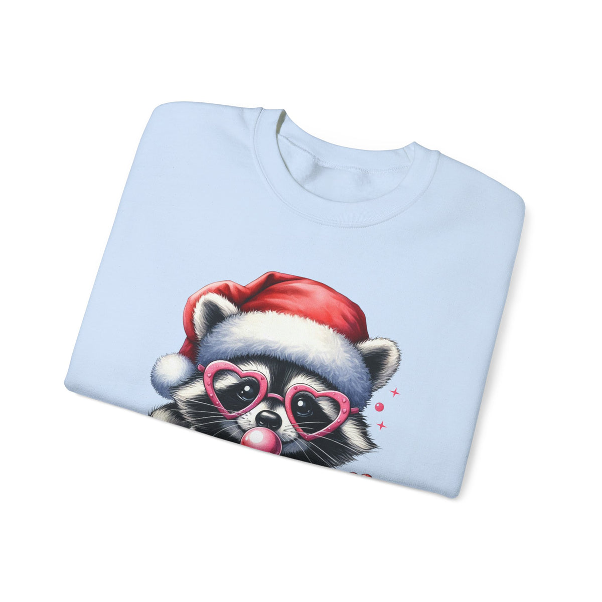 Merry Trashmas Bubblegum Raccoon w/Santa Hat Christmas – Gildan Heavy Blend | Trendy Women’s Soft Sweatshirt. Direct to Garment. Printed & Shipped in the USA. Unisex Sizes.