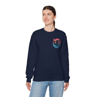 Sun Salt Sand, Beach Sunset - Front & Back Print – Gildan Heavy Blend | Trendy Women’s and Men's Soft Sweatshirt. Direct to Garment. Printed & Shipped in the USA. Unisex Sizes.