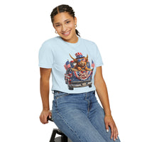 Patriotic Highland, America's 250th Birthday - Comfort Colors | Trendy Women's and Men's T-Shirt. Direct to Garment. Printed & Shipped in the USA. Unisex Sizes.