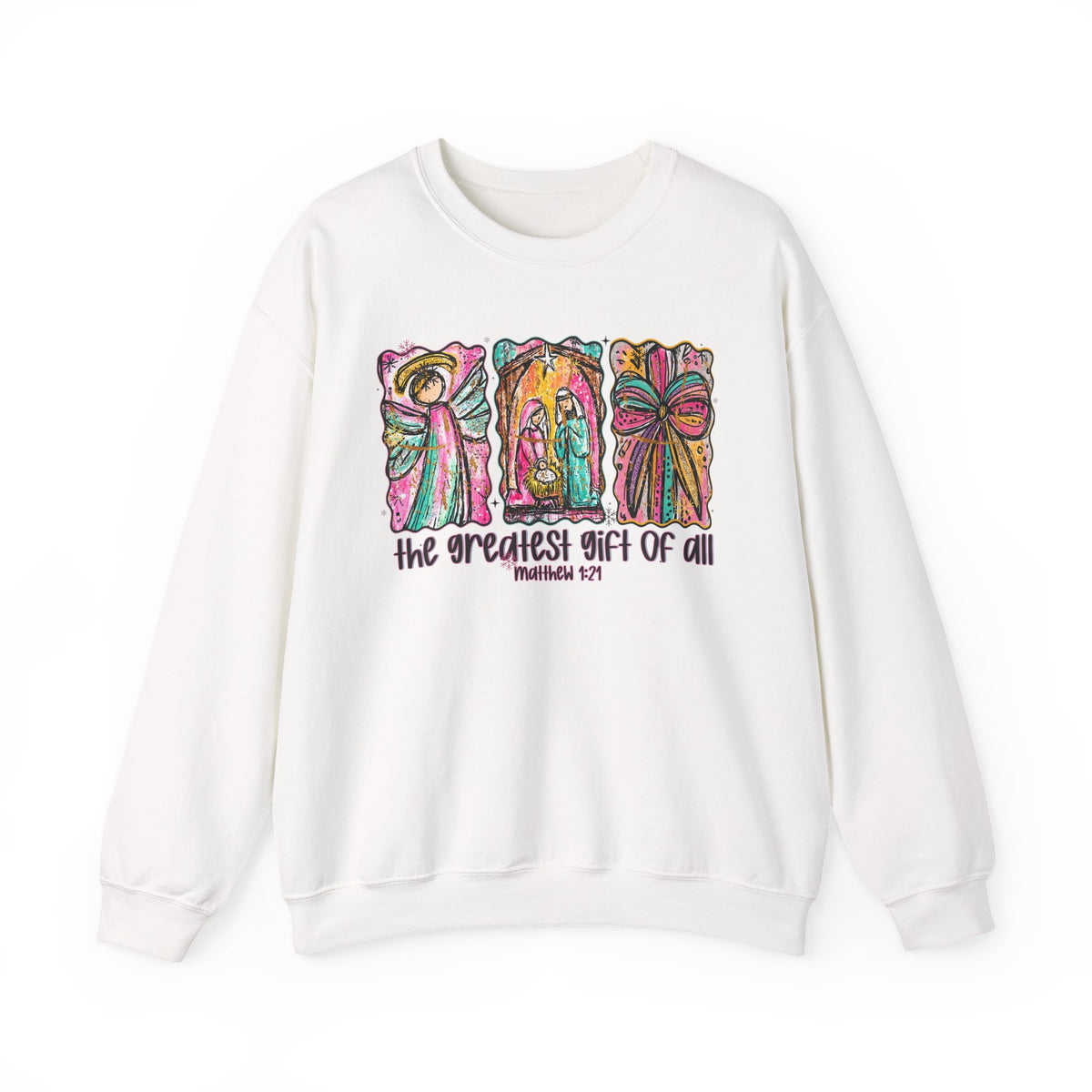 The Greatest Gift of All, Christian Tee - Preppy Watercolor – Gildan Heavy Blend | Trendy Women’s Soft Sweatshirt. Direct to Garment. Printed & Shipped in the USA. Unisex Sizes.