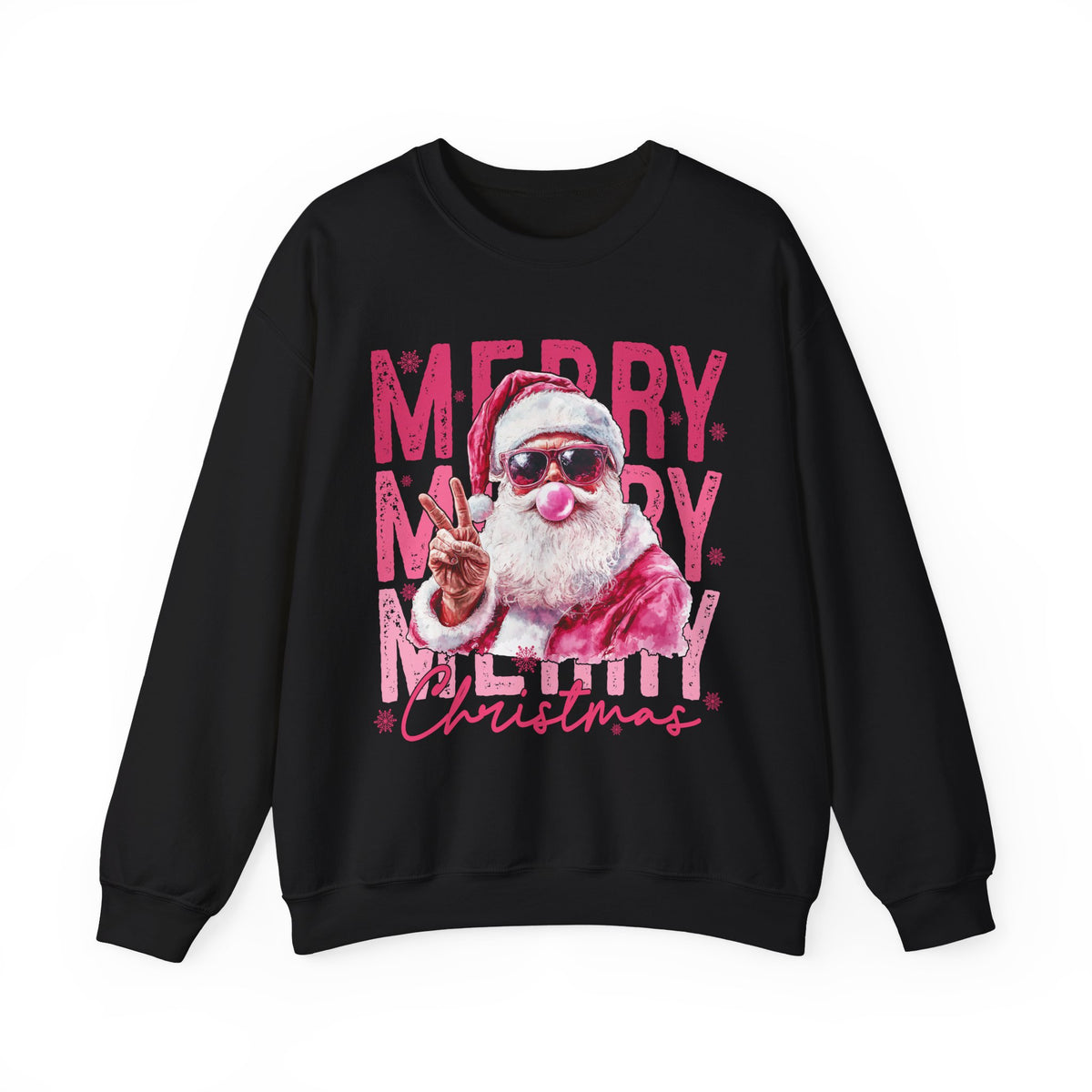 Pink Merry Christmas Bubblegum Santa – Gildan Heavy Blend | Trendy Women’s Soft Sweatshirt. Direct to Garment. Printed & Shipped in the USA. Unisex Sizes.