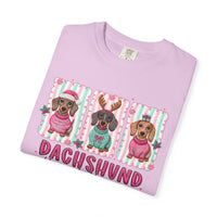 Dachshund Through the Snow - Comfort Colors | Trendy Women's T-Shirt. Direct to Garment. Printed & Shipped in the USA. Unisex Sizes.