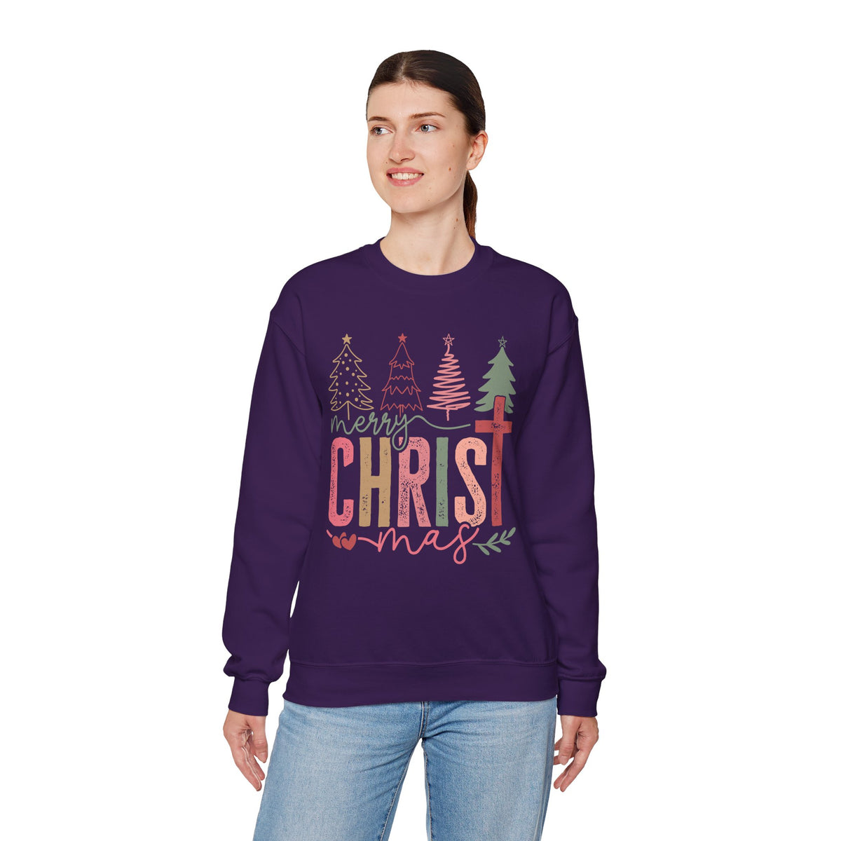 Merry ChrisTmas Christian Faith Graphic – Gildan Heavy Blend | Trendy Women’s Soft Sweatshirt. Direct to Garment. Printed & Shipped in the USA. Unisex Sizes.