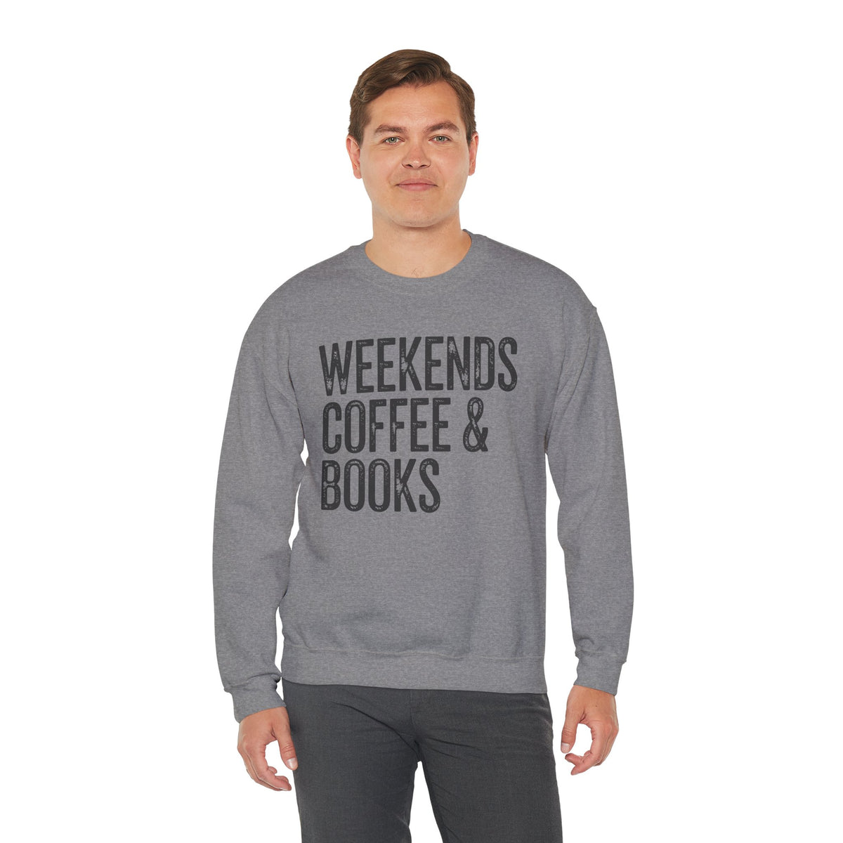 Weekends, Coffee & Books, Vintage – Gildan Heavy Blend | Trendy Women’s and Men's Soft Sweatshirt. Direct to Garment. Printed & Shipped in the USA. Unisex Sizes.