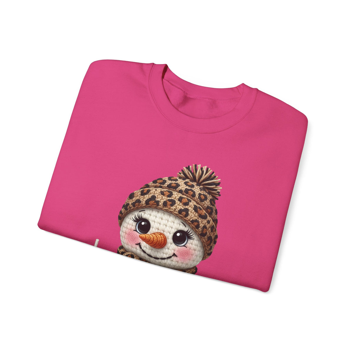 Leopard Snowman - Leopard Purse, Drink, Hat & Scarf – Gildan Heavy Blend | Trendy Women’s Soft Sweatshirt. Direct to Garment. Printed & Shipped in the USA. Unisex Sizes.