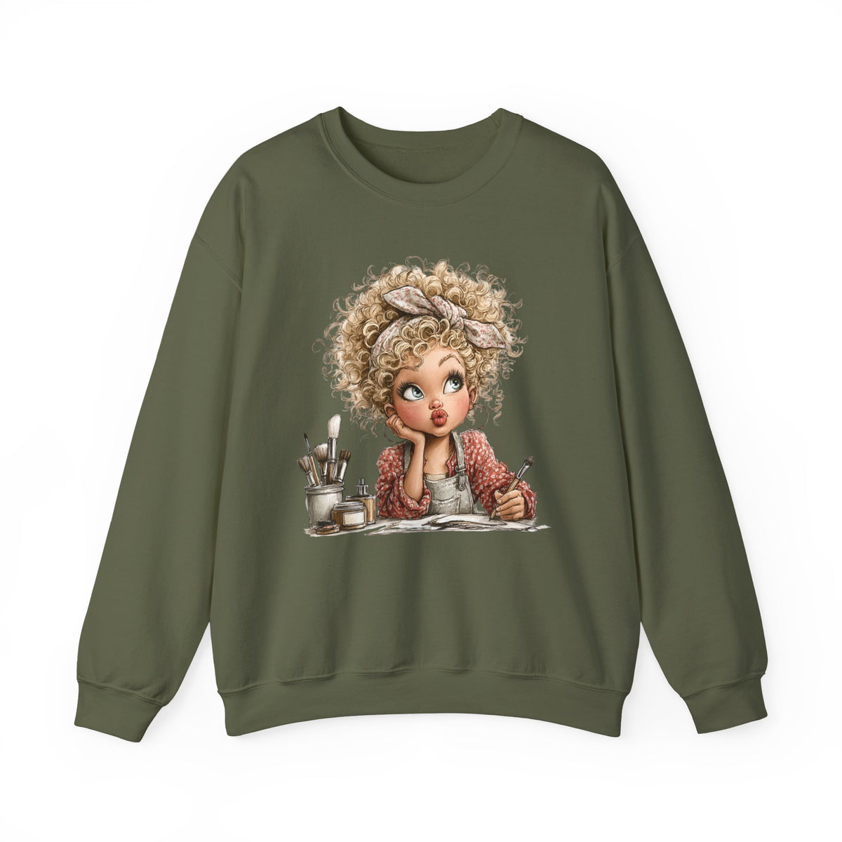 Cute Artist Curly Girl – Gildan Heavy Blend | Trendy Women’s Soft Sweatshirt. Direct to Garment. Printed & Shipped in the USA. Unisex Sizes.