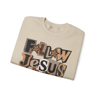 Follow Jesus, Patchwork – Gildan Heavy Blend | Trendy Women’s Soft Sweatshirt. Direct to Garment. Printed & Shipped in the USA. Unisex Sizes.