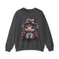 Cute Highland Cow 'Hot Mess' In Braids – Gildan Heavy Blend | Trendy Women’s Soft Sweatshirt. Direct to Garment. Printed & Shipped in the USA. Unisex Sizes.