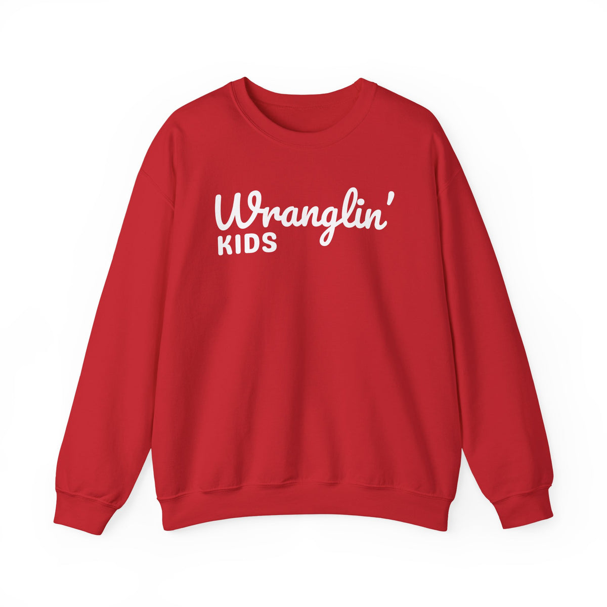 Wranglin' Kids Funny Mom Dad – Gildan Heavy Blend | Trendy Women’s and Men's Soft Sweatshirt. Direct to Garment. Printed & Shipped in the USA. Unisex Sizes.