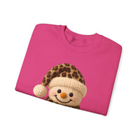 Cute Leopard Faux Knit Snowman Winter – Gildan Heavy Blend | Trendy Women’s Soft Sweatshirt. Direct to Garment. Printed & Shipped in the USA. Unisex Sizes.
