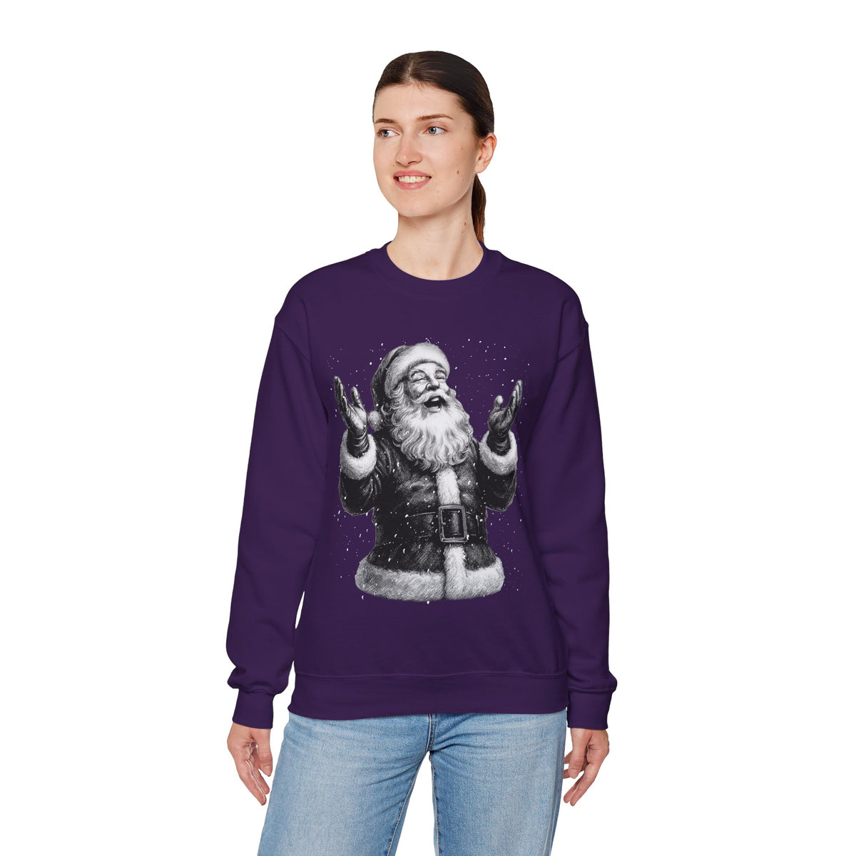 Joyful Santa - Black and White Vintage – Gildan Heavy Blend | Trendy Women’s and Men's Soft Sweatshirt. Direct to Garment. Printed & Shipped in the USA. Unisex Sizes.