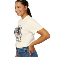 Just a Mama Out Here Trying Not To Raise Assholes - Comfort Colors | Trendy Women's T-Shirt. Direct to Garment. Printed & Shipped in the USA. Unisex Sizes.