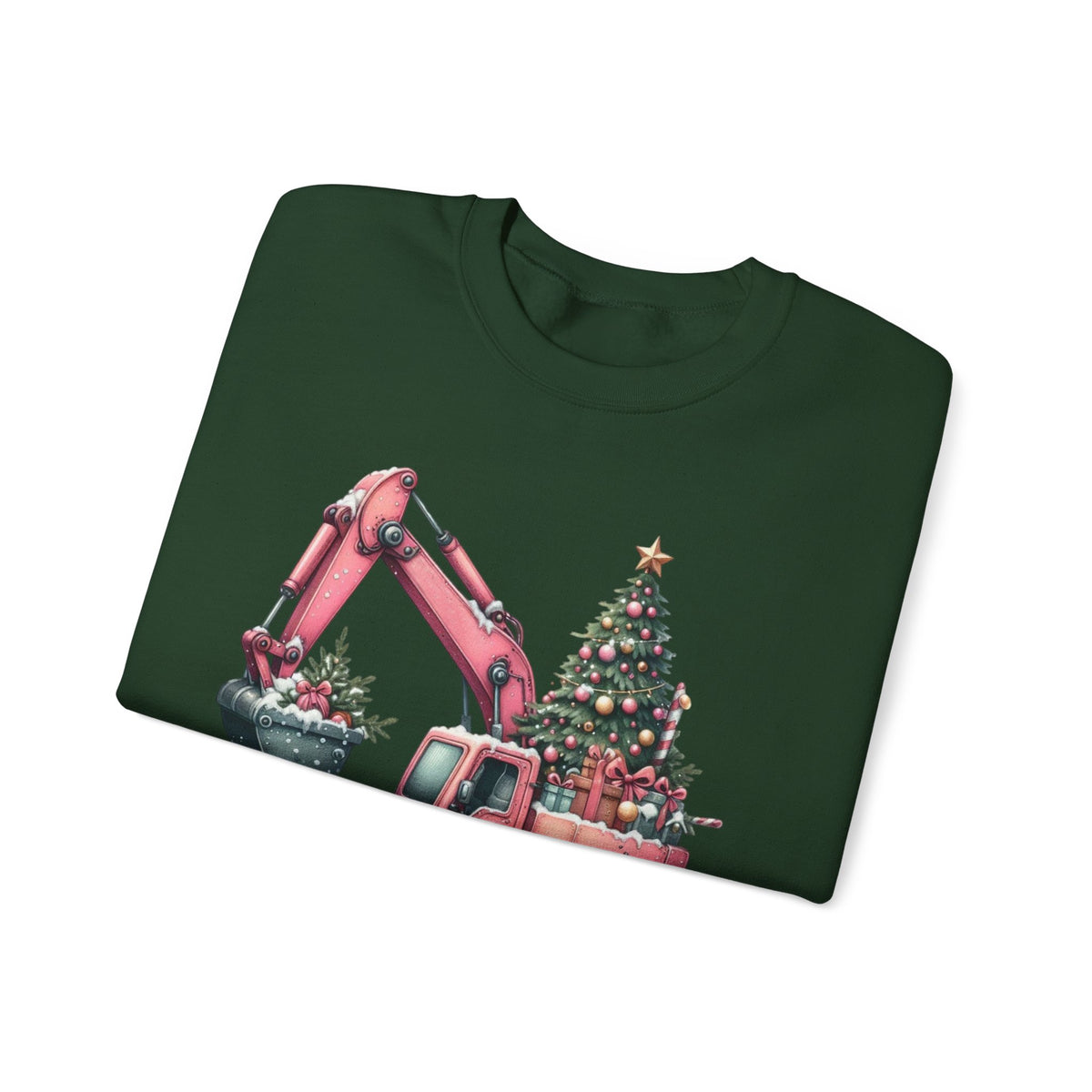 Excavator Merry Christmas Construction – Gildan Heavy Blend | Trendy Women’s Soft Sweatshirt. Direct to Garment. Printed & Shipped in the USA. Unisex Sizes.