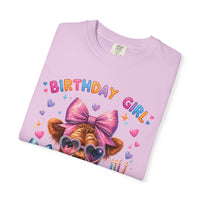 Birthday Girl, Highland Cow - Comfort Colors | Trendy Women's T-Shirt. Direct to Garment. Printed & Shipped in the USA. Unisex Sizes.
