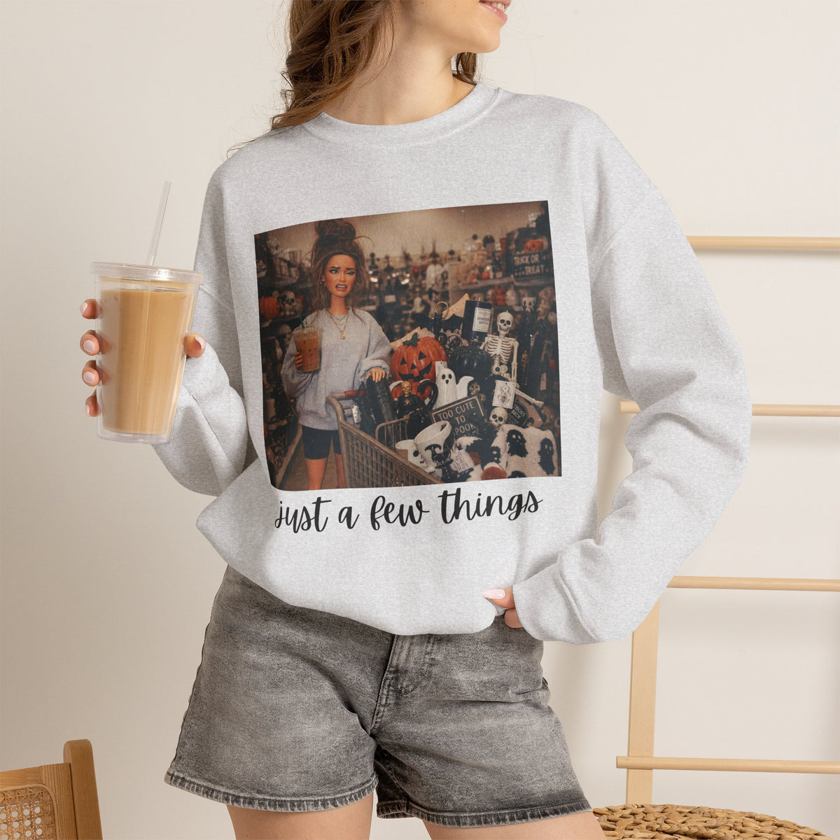 Just A Few Things - Halloween Shopping – Gildan Heavy Blend | Trendy Women’s Soft Sweatshirt. Direct to Garment. Printed & Shipped in the USA. Unisex Sizes.