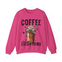 Coffee Changes Everything, Iced Coffee, Coffee Lovers – Gildan Heavy Blend | Trendy Women’s Soft Sweatshirt. Direct to Garment. Printed & Shipped in the USA. Unisex Sizes.