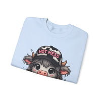 Cute Highland Cow 'Hot Mess' In Braids – Gildan Heavy Blend | Trendy Women’s Soft Sweatshirt. Direct to Garment. Printed & Shipped in the USA. Unisex Sizes.