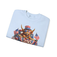 Patriotic Highland, America's 250th Birthday – Gildan Heavy Blend | Trendy Women’s and Men's Soft Sweatshirt. Direct to Garment. Printed & Shipped in the USA. Unisex Sizes.