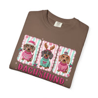 Dachshund Through the Snow - Comfort Colors | Trendy Women's T-Shirt. Direct to Garment. Printed & Shipped in the USA. Unisex Sizes.