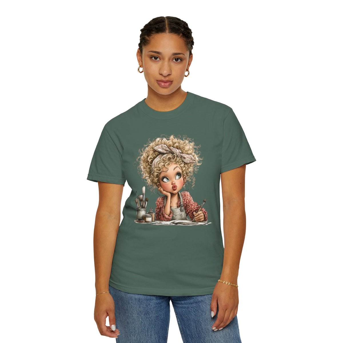 Cute Artist Curly Girl - Comfort Colors | Trendy Women's T-Shirt. Direct to Garment. Printed & Shipped in the USA. Unisex Sizes.