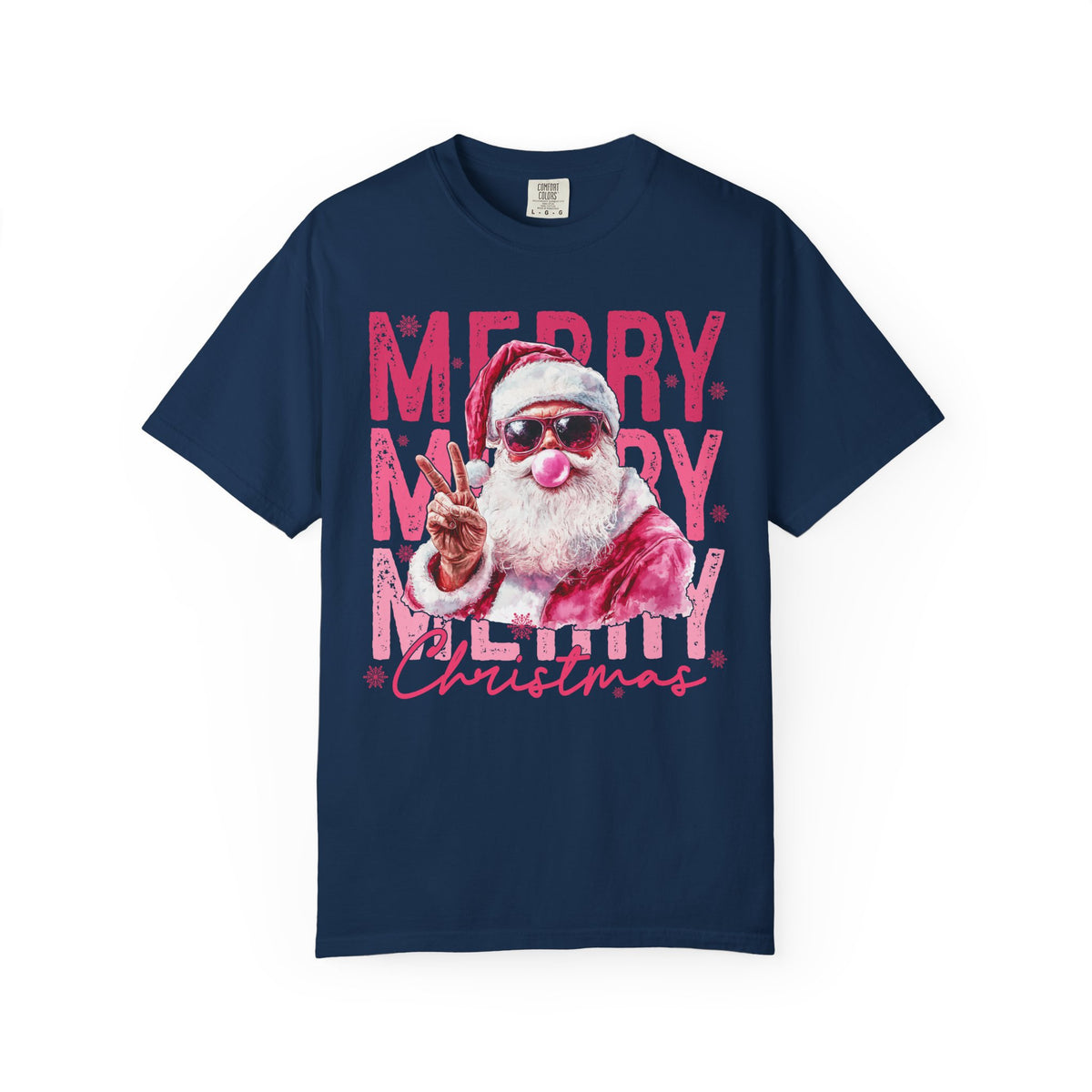 Pink Merry Christmas Bubblegum Santa - Comfort Colors | Trendy Women's T-Shirt. Direct to Garment. Printed & Shipped in the USA. Unisex Sizes.
