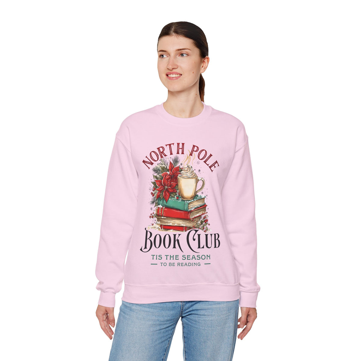 North Pole Book Club – Gildan Heavy Blend | Trendy Women’s Soft Sweatshirt. Direct to Garment. Printed & Shipped in the USA. Unisex Sizes.