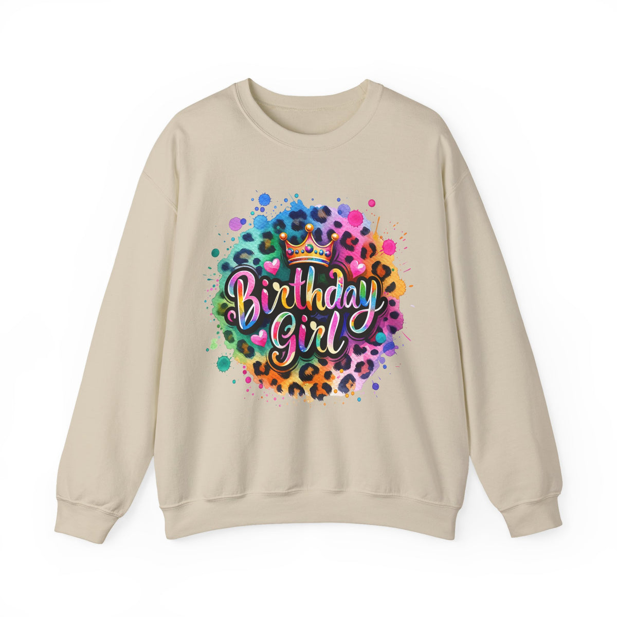 Birthday Girl, Neon Leopard – Gildan Heavy Blend | Trendy Women’s Soft Sweatshirt. Direct to Garment. Printed & Shipped in the USA. Unisex Sizes.