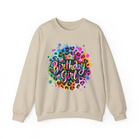 Birthday Girl, Neon Leopard – Gildan Heavy Blend | Trendy Women’s Soft Sweatshirt. Direct to Garment. Printed & Shipped in the USA. Unisex Sizes.