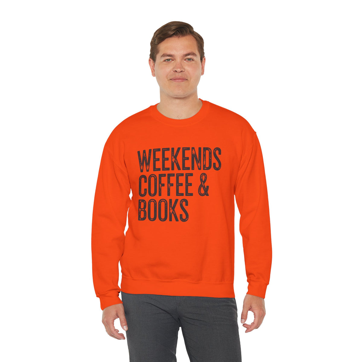 Weekends, Coffee & Books – Gildan Heavy Blend | Trendy Women’s and Men's Soft Sweatshirt. Direct to Garment. Printed & Shipped in the USA. Unisex Sizes.