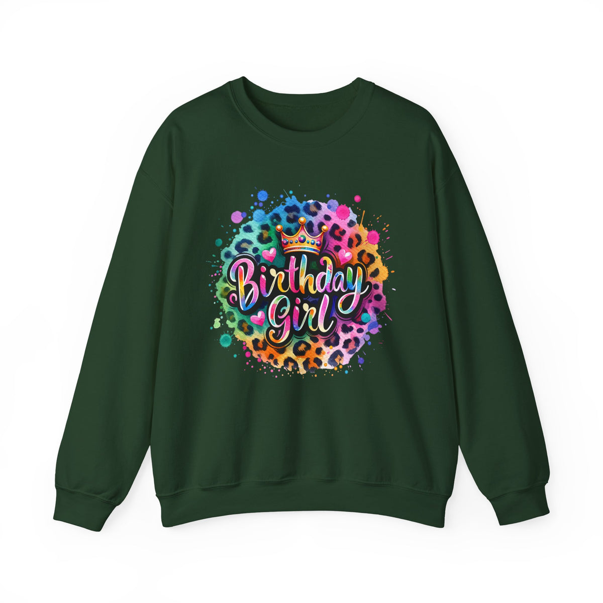 Birthday Girl, Neon Leopard – Gildan Heavy Blend | Trendy Women’s Soft Sweatshirt. Direct to Garment. Printed & Shipped in the USA. Unisex Sizes.