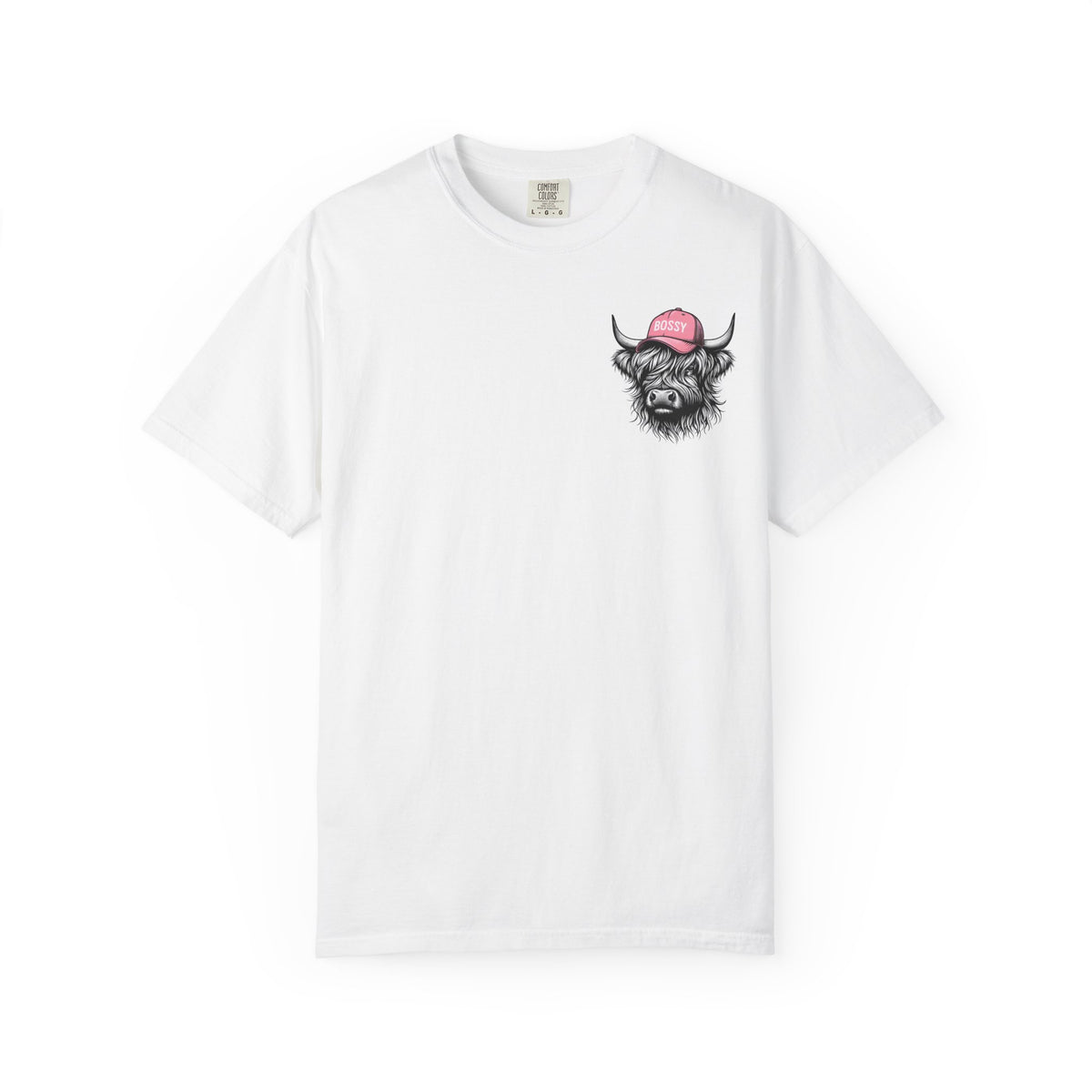 Head Heffa Highland Cow, Front & Back Print - Comfort Colors | Trendy Women's T-Shirt. Direct to Garment. Printed & Shipped in the USA. Unisex Sizes.