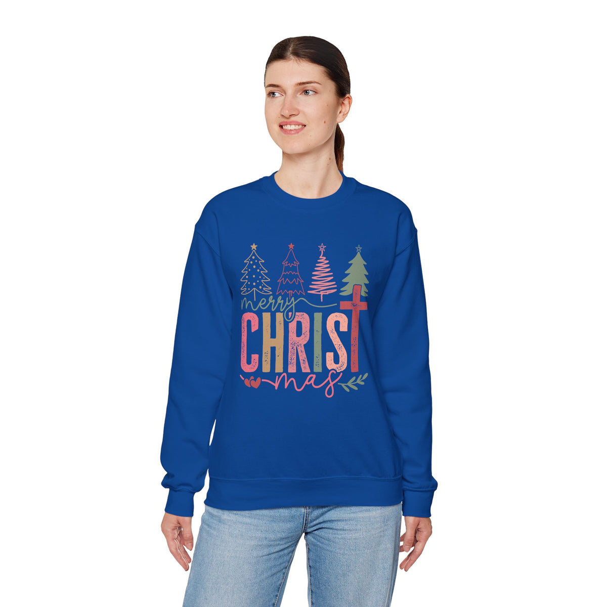 Merry ChrisTmas Christian Faith Graphic – Gildan Heavy Blend | Trendy Women’s Soft Sweatshirt. Direct to Garment. Printed & Shipped in the USA. Unisex Sizes.